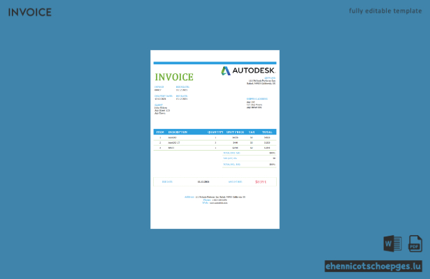 USA Autodesk-Rechnungsbeispielvorschau
